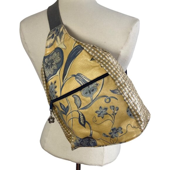 Vintage Nordic House Designs  Sling Backpack Floral Yellow Blue Coated Canvas